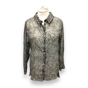 Apollo Women’s Long Roll Tab Sleeve Button Up High-Low Shirt, Animal, size 1X